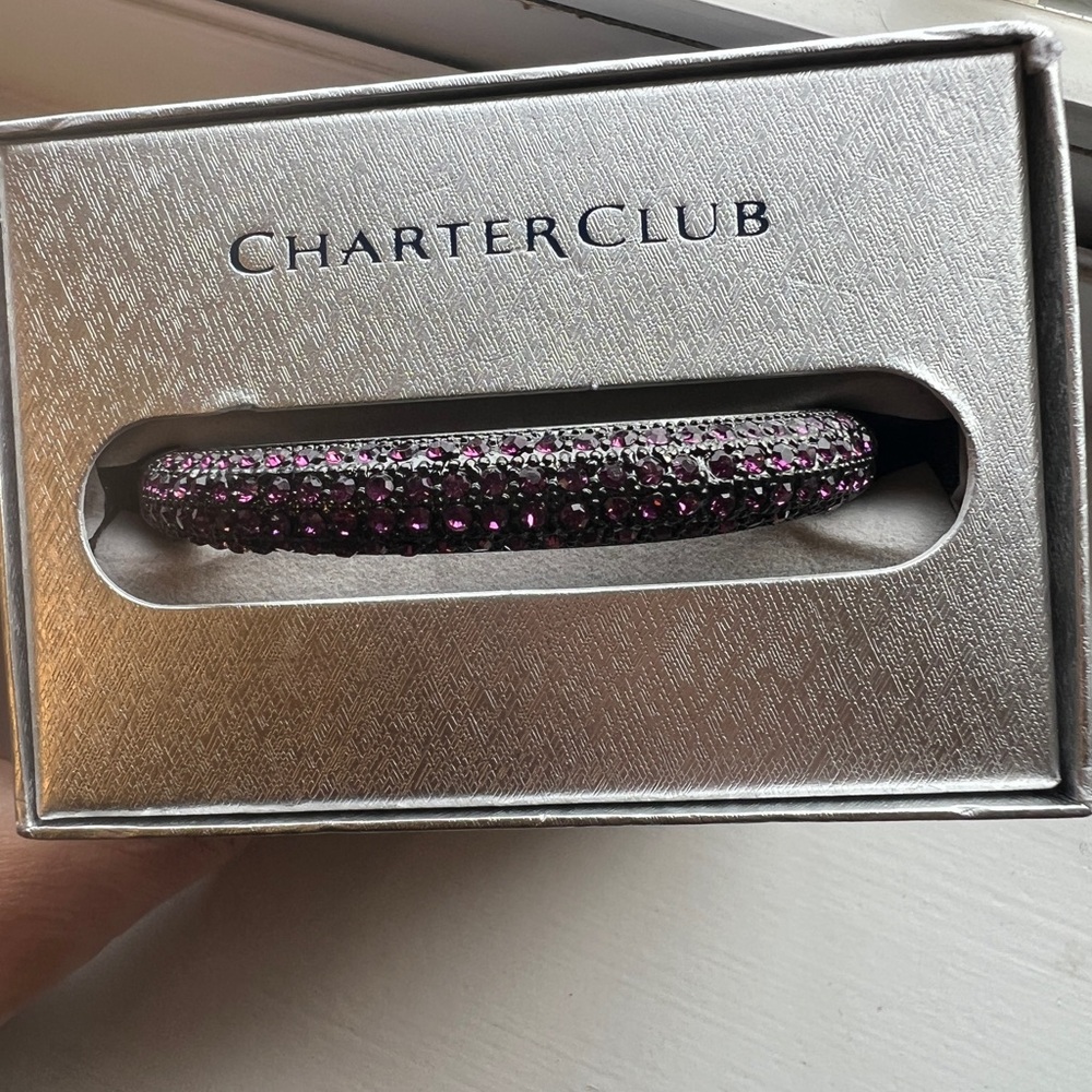 Charter Club Purple Crystal hinge Bangle Bracelet - Picture 2 of 7